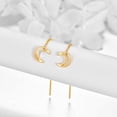 thumbnail image 3 of Threader Earrings 14k Solid Gold Moon Pull Through Long Piercing Earrings Ear Line Eardrop Jewelry for Women (Moon), 3 of 6