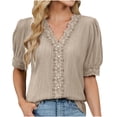 thumbnail image 1 of Eres Más Que una Camisa de Puntuación de Prueba Boho Top Manga Corta Cuello Redondo Blusa Suelta, Detalle de Encaje Color Sólido Desgaste de Verano Casual, Mezcla de Poliéster Spandex, 1 of 9