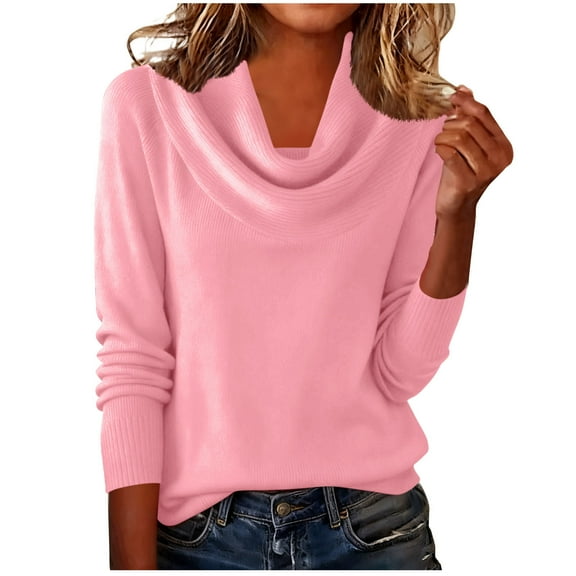 Riecok Knit Sweater for Women Plus Sized Solid Cowl Neck Pullover Long Sleeve Tunic Tops Casual Warm Blouses
