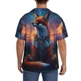 thumbnail image 3 of Balery Starry Sky Meditating Fox Camisa Casual de Manga Corta con Botones para Hombre, Texturizada, Estilo Cubano, para Playa, Verano-X-Large, 3 of 5