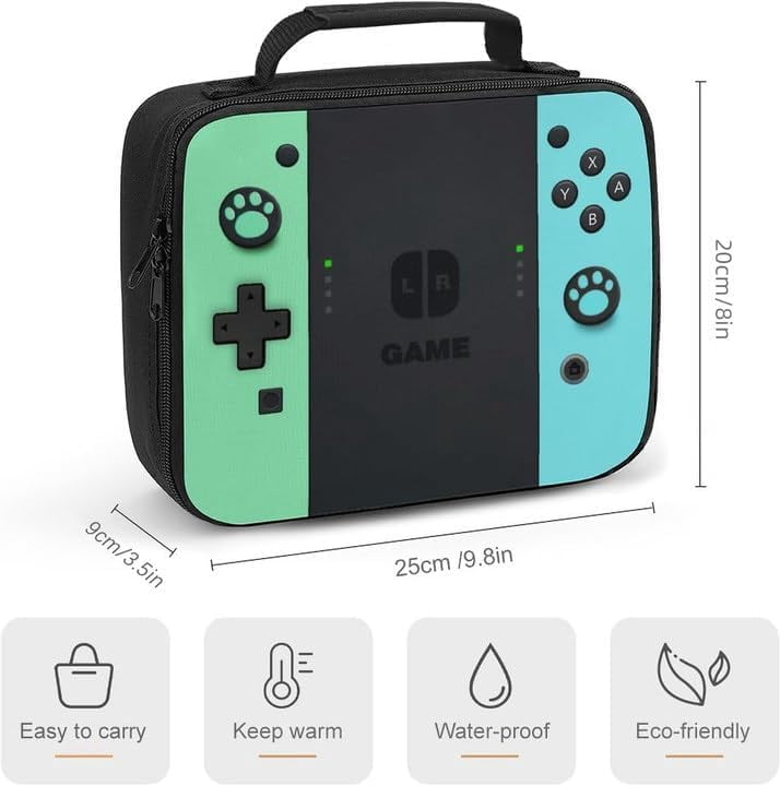 Game Lunch Bag for Gamer, Insulated Video Game Lunch Box for Work Office Travel Picnic Hiking Beach, Waterproof Leakproof Portable Fits Most Bento Boxes