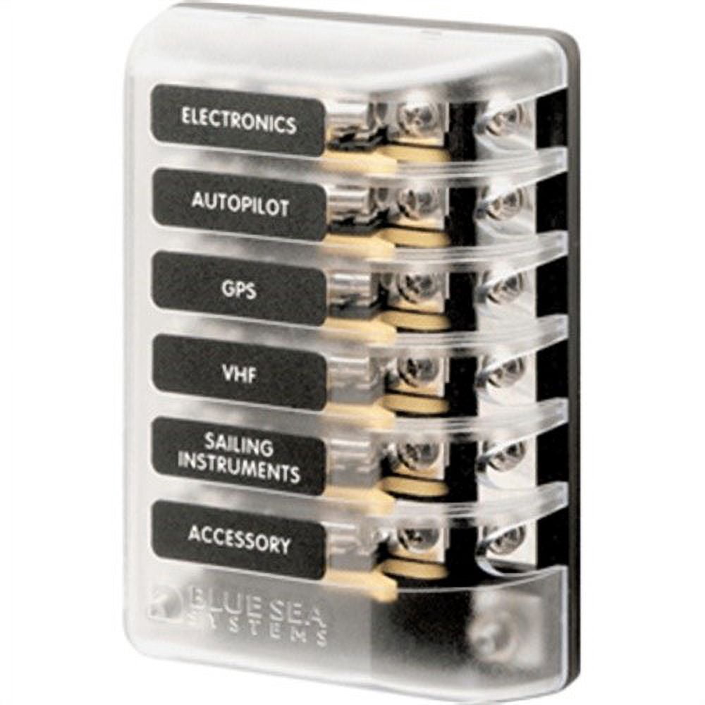 Blue Sea Systems ST Glass 6-Circuit Fuse Block with Negative Bus and Cover