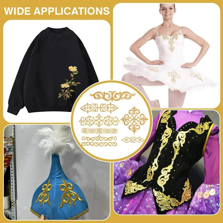 golden patch for dress Embroidered Golden Neckline Patch with Vine Trim: Indian Zardozi Applique main image 1
