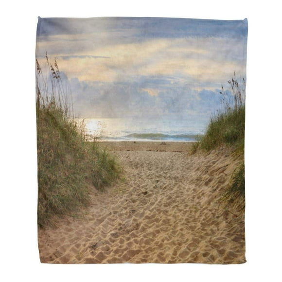 NUDECOR Throw Blanket Warm Cozy Print Flannel Sandy Walkway Through The Dunes and Sea Oats to Beach Ocean Cape Hatteras Comfortable Soft for Bed Sofa and Couch 50x60 Inches