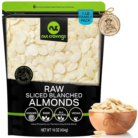 Nut Cravings Sliced Almonds, Raw, Blanched (16oz - 1 lbs)