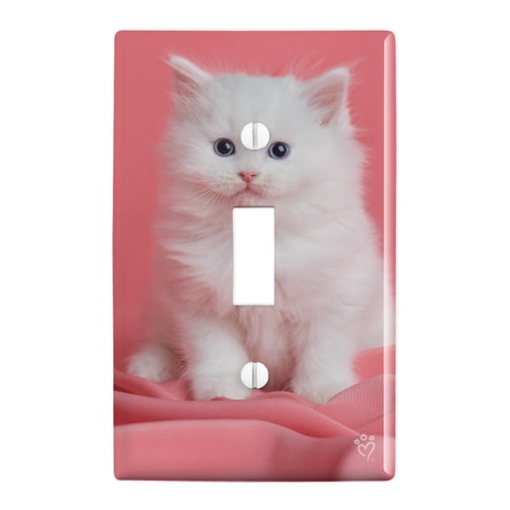 Persian Cat White Kitten on Fuchsia Plastic Wall Decor Toggle Light Switch Plate Cover