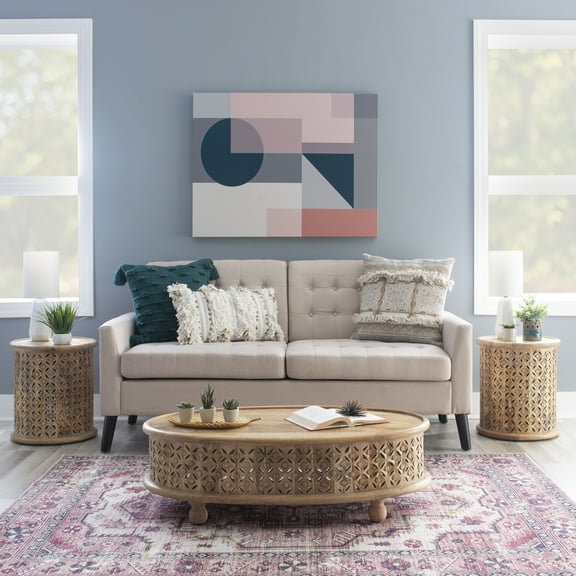 Kacey Carved Wood Oval Coffee Table, Natural