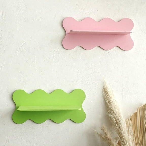 Wooden Wavy Storage Rack Wall Shelf Home Decoration Pink