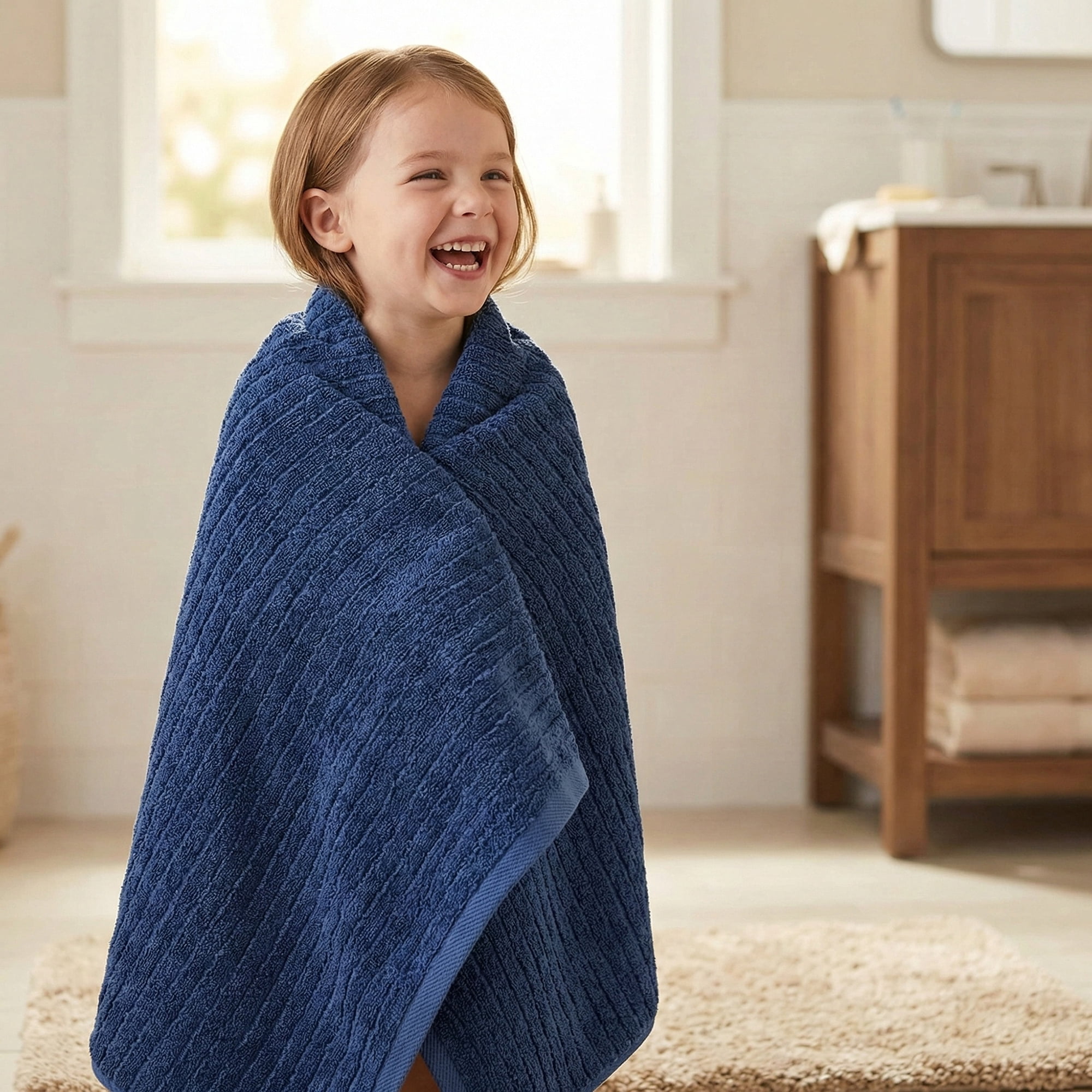 Unique Bargains Soft Absorbent Striped Bath Towel 2 Pack Dark Blue/Dark Brown 55"x28"