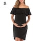 thumbnail image 1 of Vestido de mujer Vestido de embarazada de manga corta con hombros descubiertos Falbala Summer Cloth, Negro, S Eigraketly AP002176-05, 1 of 7