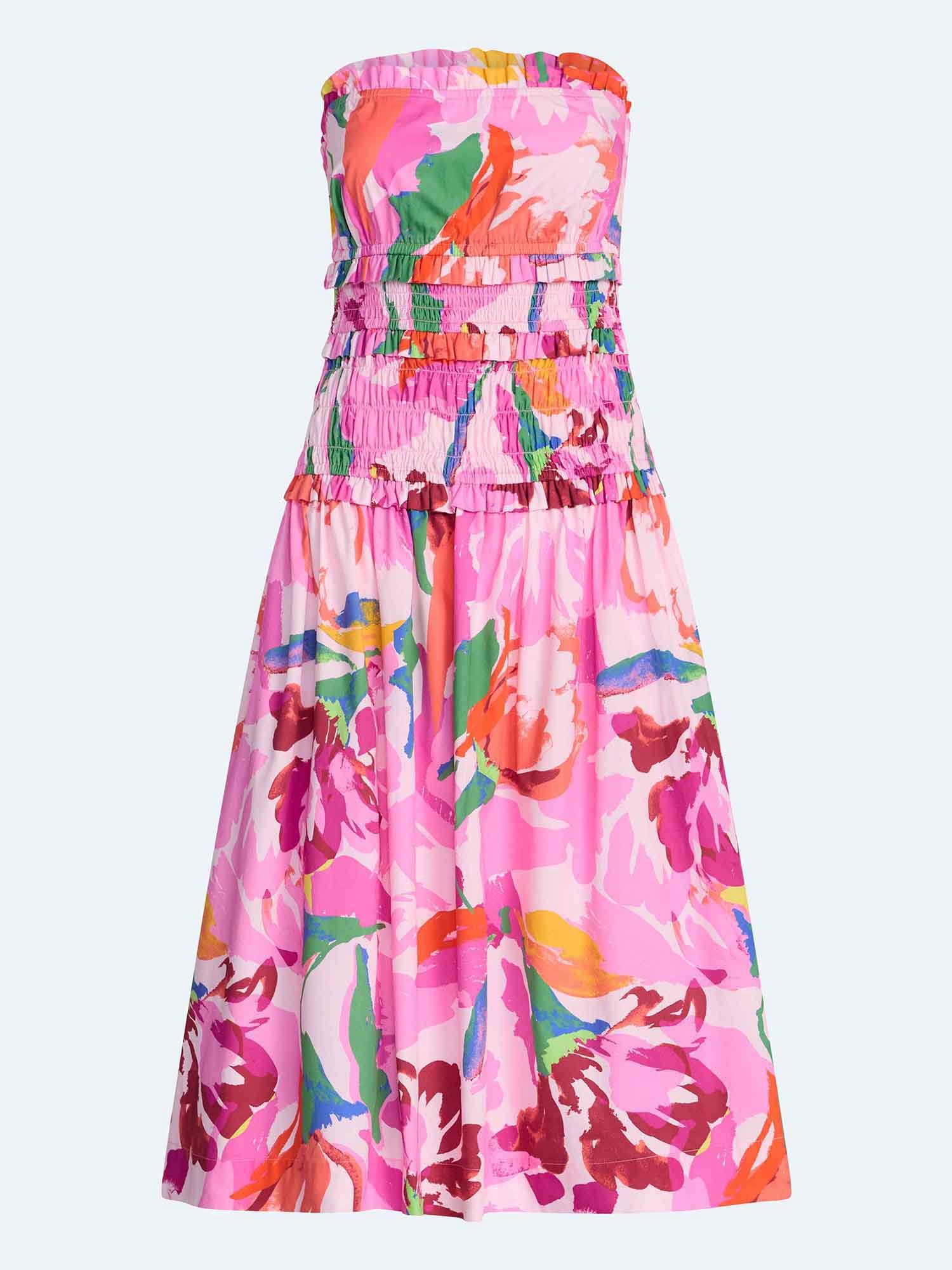 Free Assembly Women's and Women's Plus Strapless Cotton Poplin Tiered Midi Dress, Sizes XS-4X
