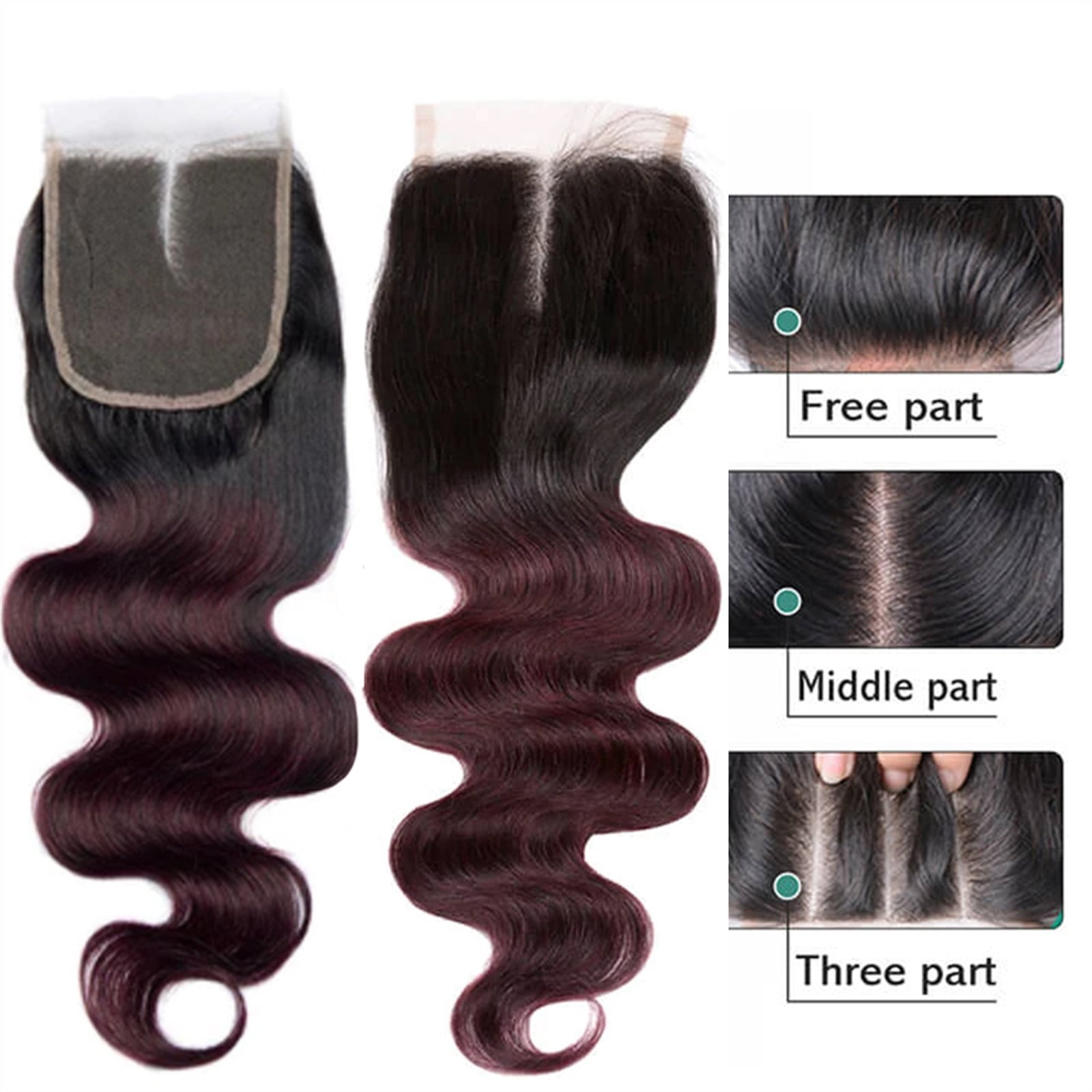 Burgundy Bundles with Closure Body Wave Ombre Bundles With Closure 1B/99J Two Tone Human Hair Weave Colored Bundles
