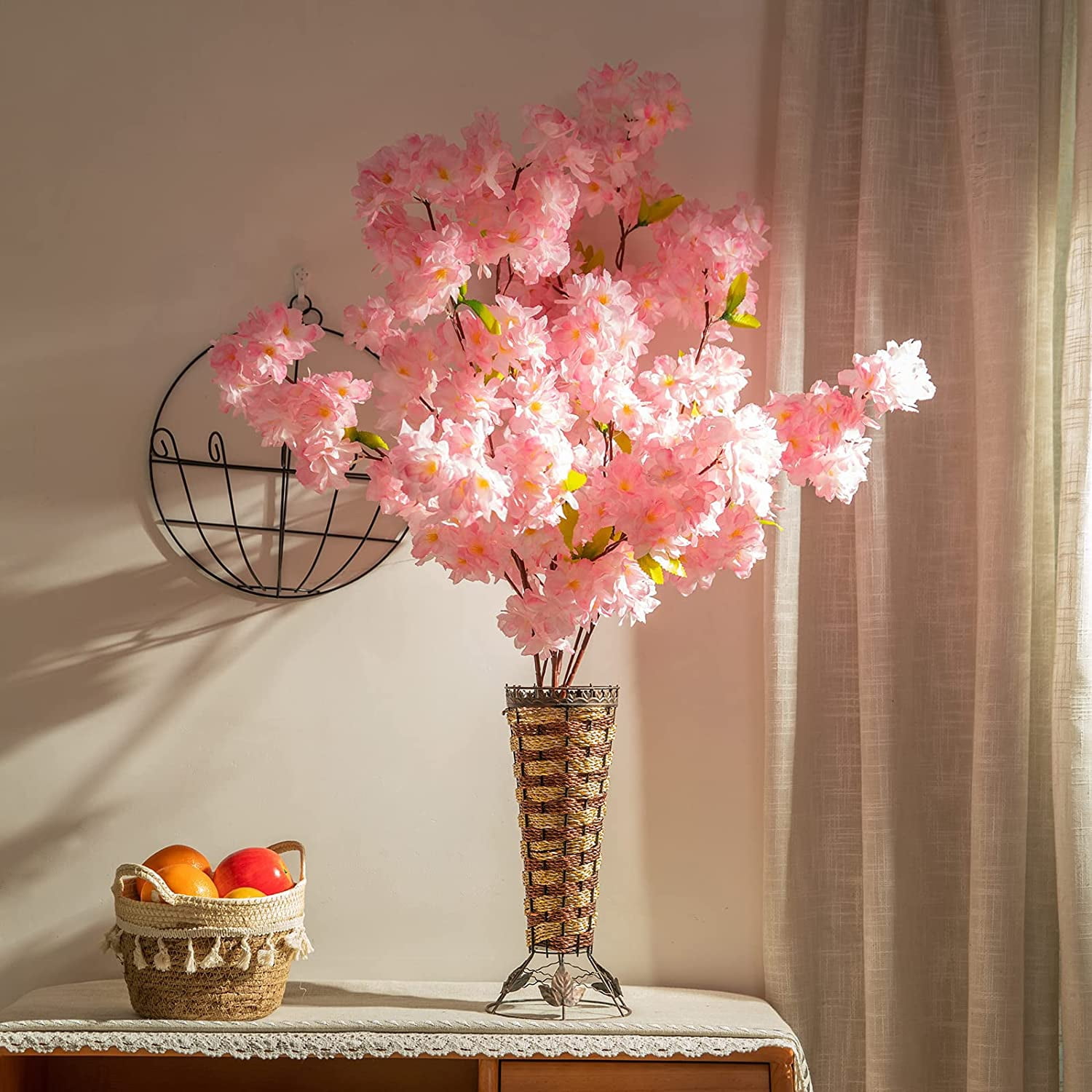 Silk Cherry Blossom Branches, 39.3in Artificial Cherry Blossom Tree Stems, Fake Plum Blossom Flowers Arrangement for Wedding Home Japanese Decor, Set of 3