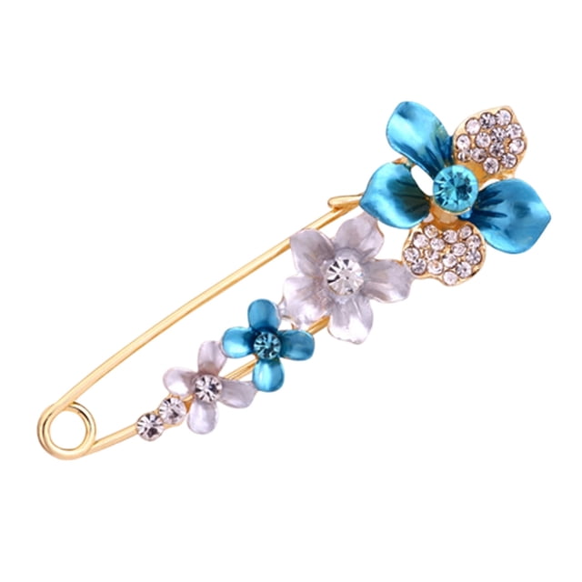 Brooch Pin 3D Flower Decor Scarf Pin with Rhinestone Inlay Thick Stable Lock Anti-exposure Suits Coats Sweaters Pin