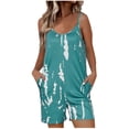 thumbnail image 2 of LOVZFMLL Mode Femmes Imprimé Poches Bretelles Pantalon Décontracté Combinaison Courte Bleu Ciel G, 2 of 6