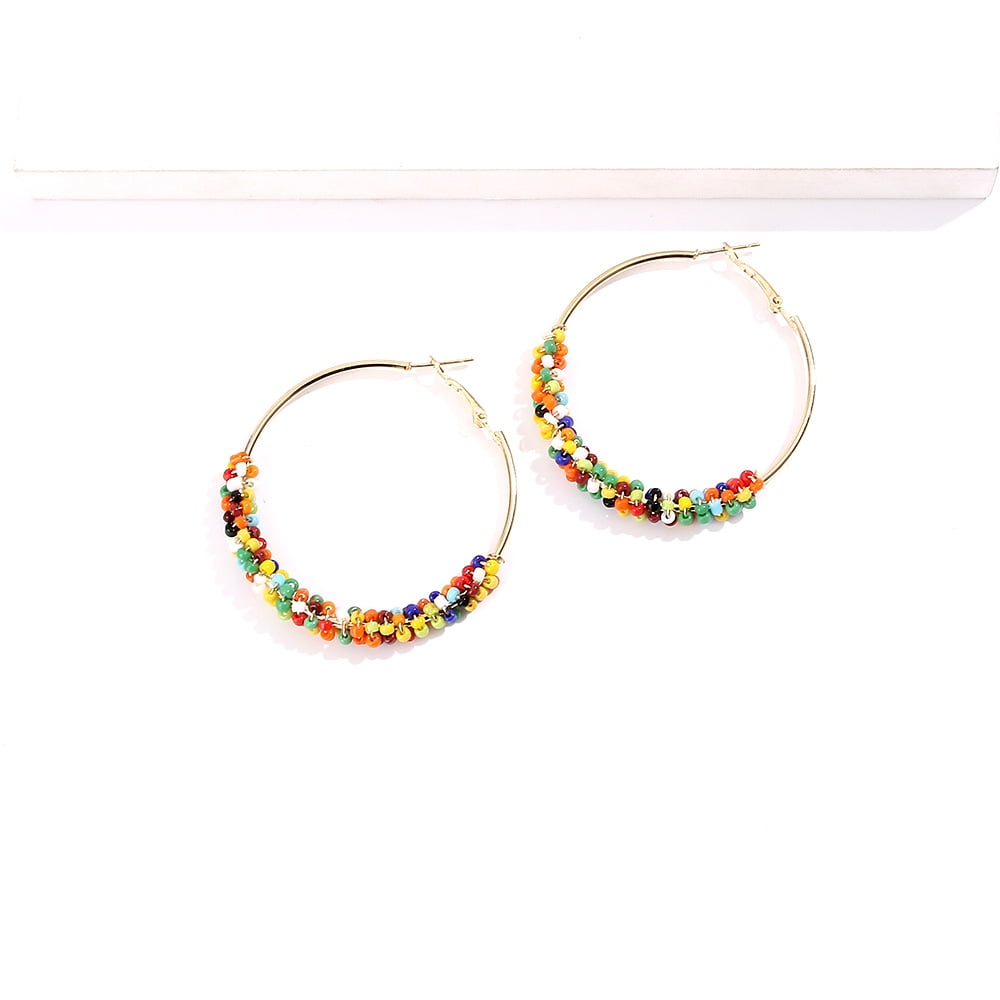 Bohemian Colorful Beads Hoop Earrings for Women Jewelry