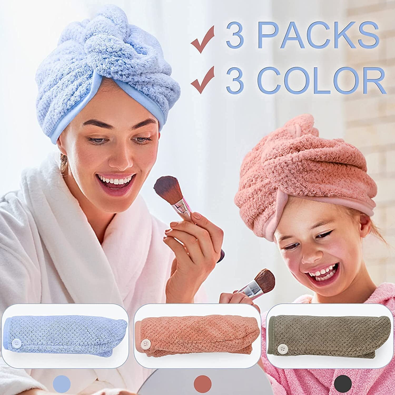 2 Packages Of The Bathery Microfiber Hair Turban & Shower Cap Combo NEW 