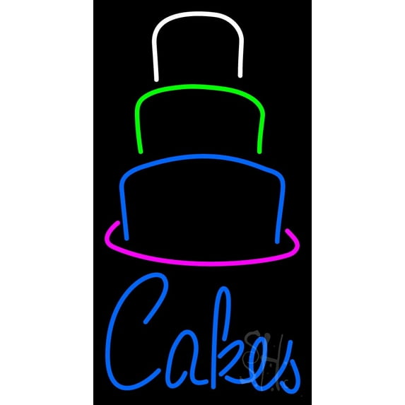 Cake With Cake Layer LED Neon Sign 20 x 37 - inches, Black Square Cut Acrylic Backing, with Dimmer - Bright and Premium built indoor LED Neon Sign for restaurant window and interior decor.