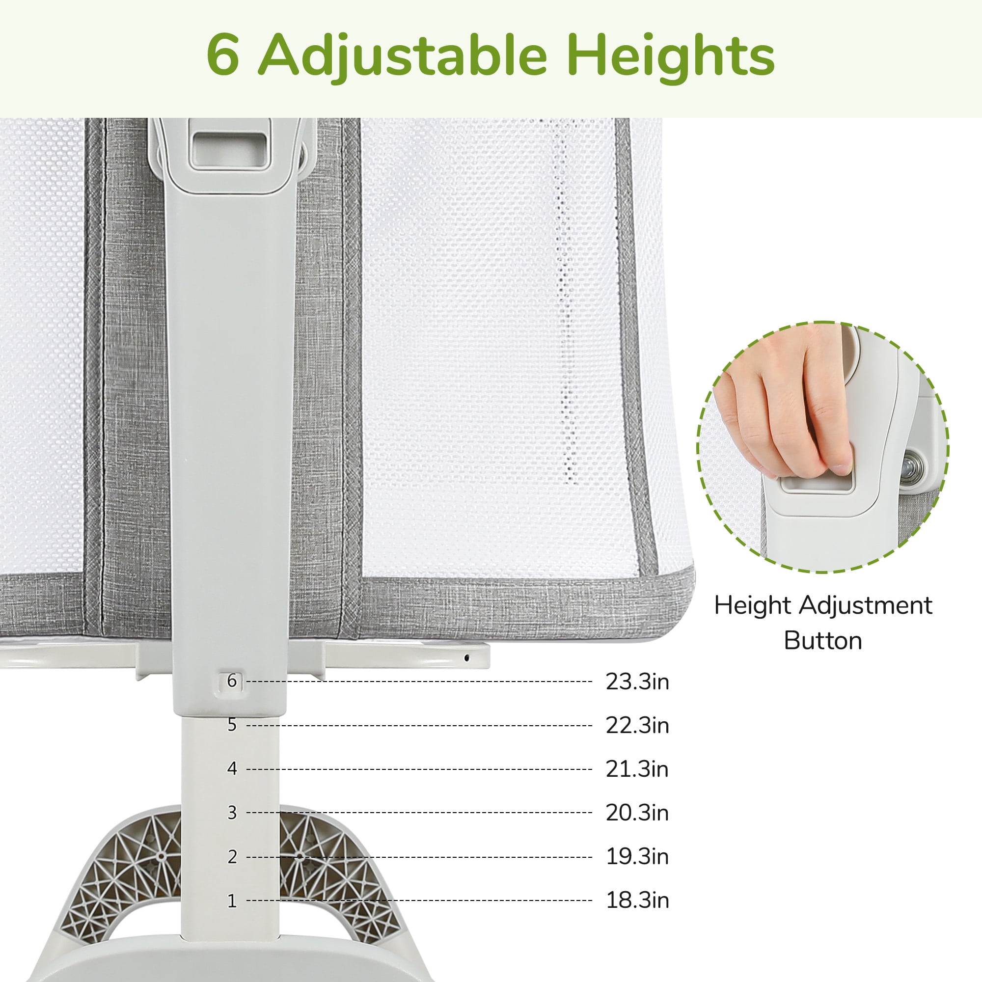 Baby Bassinet, Bobiber 3-in-1 Baby Bassinet Bedside Sleeper with Rocking and Adjustable Height, Storage Basket, Wheels, for 0-24 Months, Grey