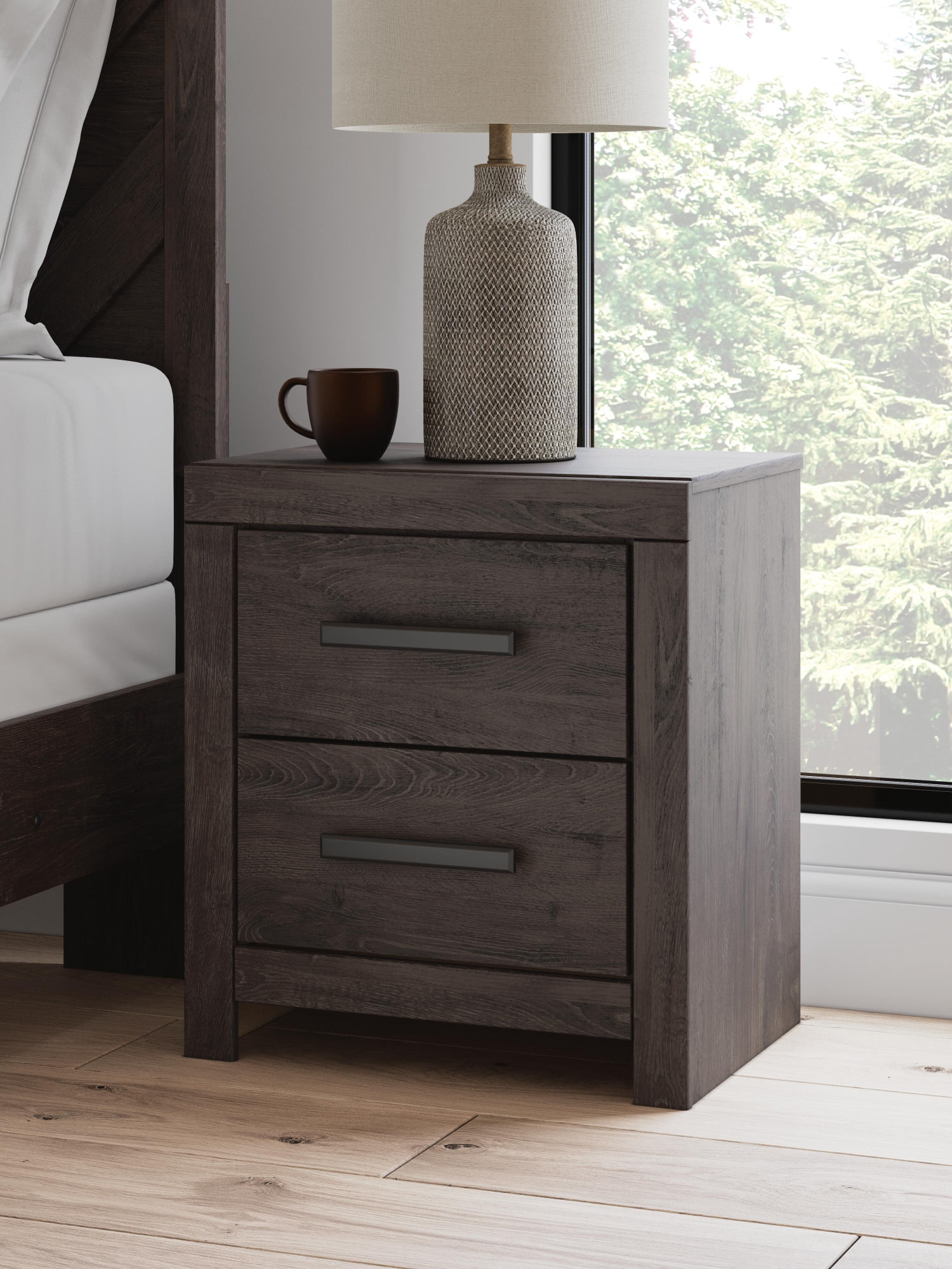 Signature Design by Ashley Prendonea Smooth Gliding 2 Drawer Night Stand, Charcoal
