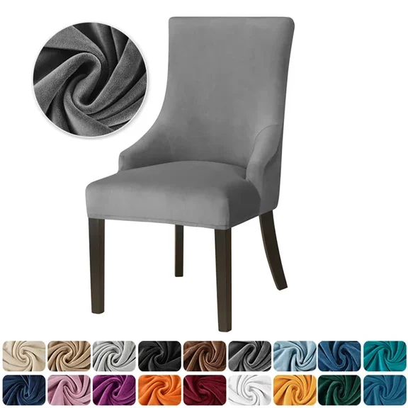 DanceeMangoos 2/4pcs Soild Color Dining Chair Cover Velvet Elastic Wingback Chair Covers High Back Sloping Armchairs Slipcover for Home Decor