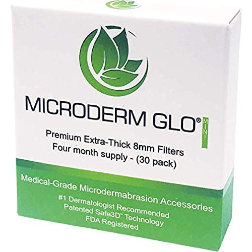 Microderm GLO MINI Premium Extra-Thick 8mm Filters (30 pack) - Medical Grade Microdermabrasion Accessories with Patented Safe3D Technology, FDA Approved, Safe for All Skin Types