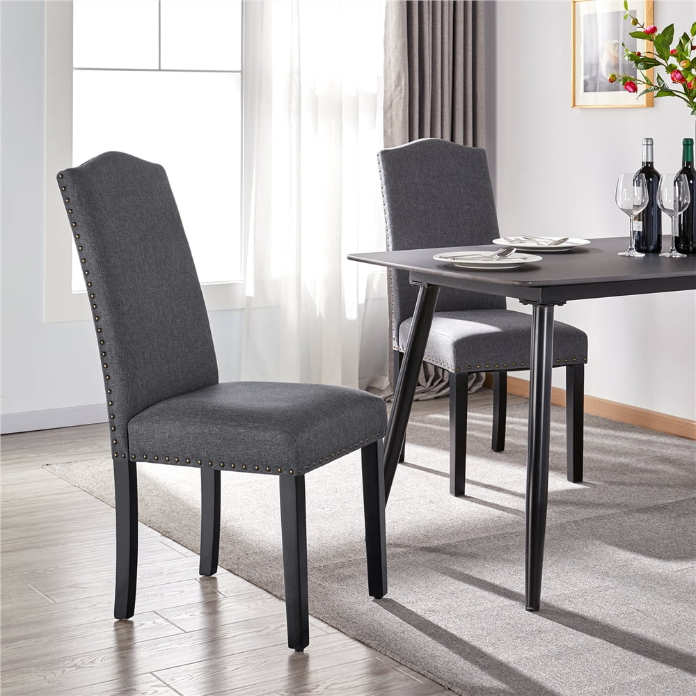Alden Design 2pcs Tufted High Back Dining Chair, Gray