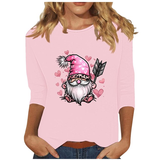 Staron Liquidation Chemises de la Saint-Valentin pour Femmes Col Rond Manches 3/4 Blouses Décontractées T-Shirt Graphique Hauts Mignons Cœur Ample Chemises Décontractées T-Shirt