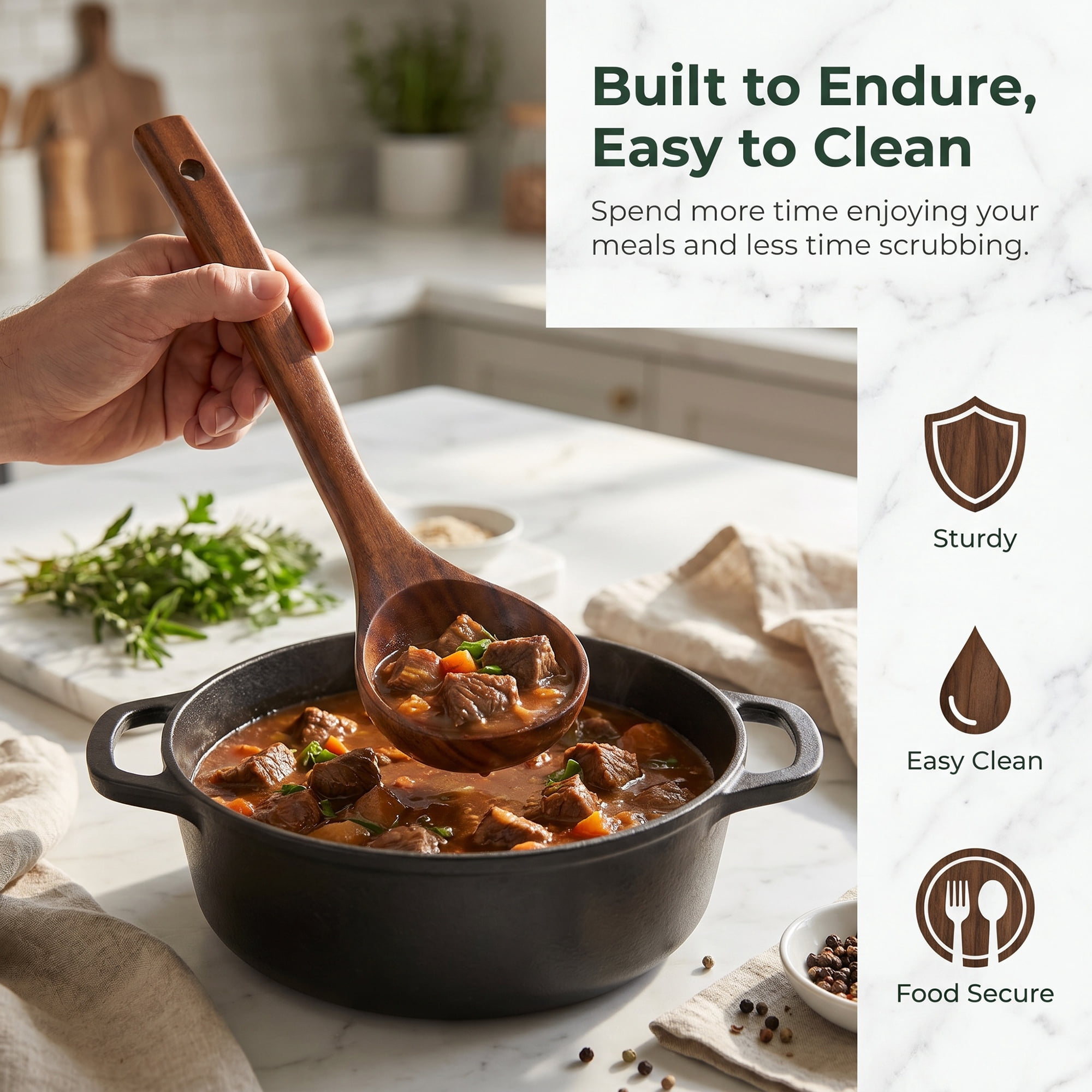 Unique Bargains 6 Pcs Useful Wood Kitchen Essential Kitchen Gadgets Dark Brown A