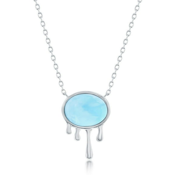 Natural Larimar Necklace for Women - Larimar Jewelry for Women - Natural Gemstone Blue Necklace for Women - Dominican Larimar Pendant Necklace for Women - Sterling Silver & Larimar Gifts for Women