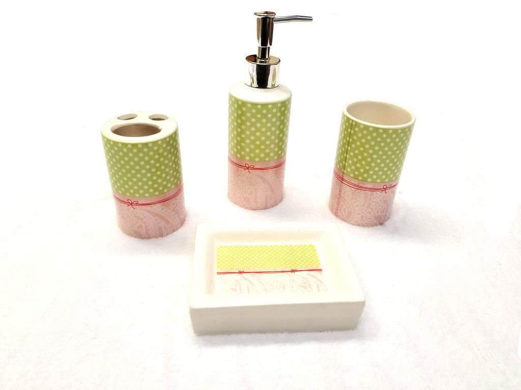 4 Piece Ceramic Girls Bathroom Accessory Set Soap Dish Toothbrush holder Tumbler 