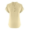 thumbnail image 2 of T-Shirts Femmes Blanchis Mode Décontractée pour Femmes Col en V Boutonné Manches Courtes Haut T-Shirt - Hontri, 2 of 4
