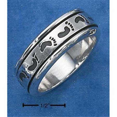 Sterling Silver Mens Worry Ring with Footprints Spinning Band - Size 8