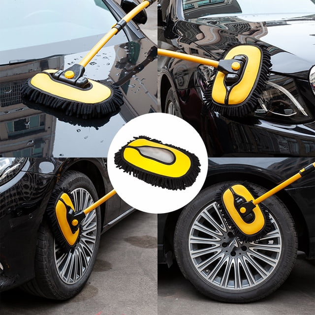 pstuiky Juego de repuesto de cepillo para lavado de autos barra curva de 15 grados compatible con mopa de lavado de autos cabezal de mopa de microfibra suave color amarillo