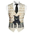 thumbnail image 5 of Yuyamidu Black Cat Men's Suit Vest Size S Music Note V Neck Business Dress Vests Slim Fit Formal Wedding Waistcoat with Adjustable Back Strap, 5 of 7