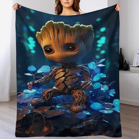 Groot Blanket, Soft Cozy Fluffy Plush Throw Blanket for Boys Girls Young Adults, Warm Flannel Blanket for Living Room Bedroom Couch Bed 30"x40"