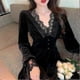 thumbnail image 1 of Vintage 1940s Gothic Cottagecore Velvet Dress with French Inspired Design, 1 of 5