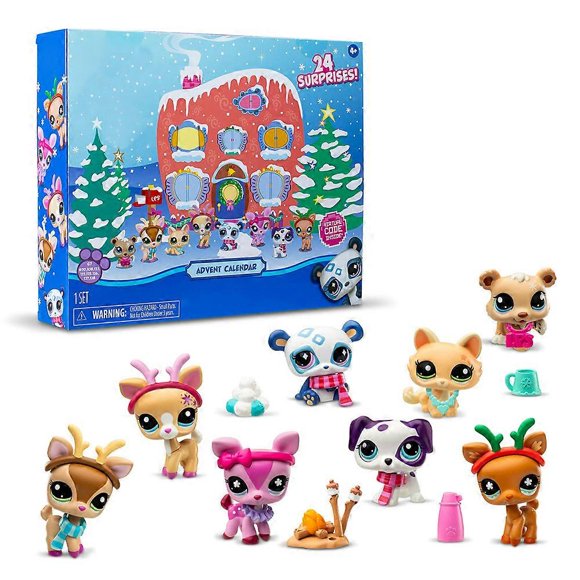 Littlest Pet Shop Calendrier de l'Avent 2024, LPS Gen 7, Figurines Mystères Authentiques Compte à Rebours de Noël Boîte Surprise