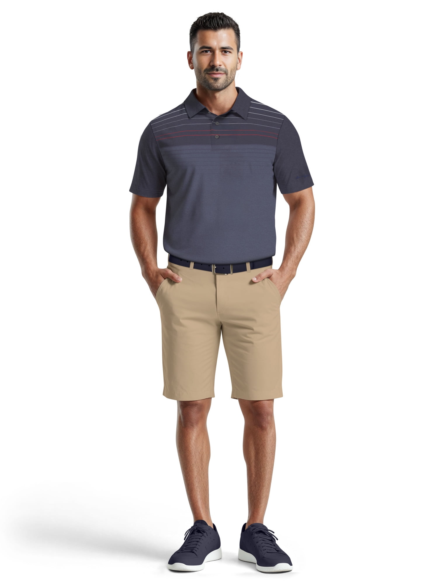 Ben Hogan Men's & Big Men's Performance Heather Chest Striped Print Short Sleeve Golf Polo Shirt, Sizes S-5XL