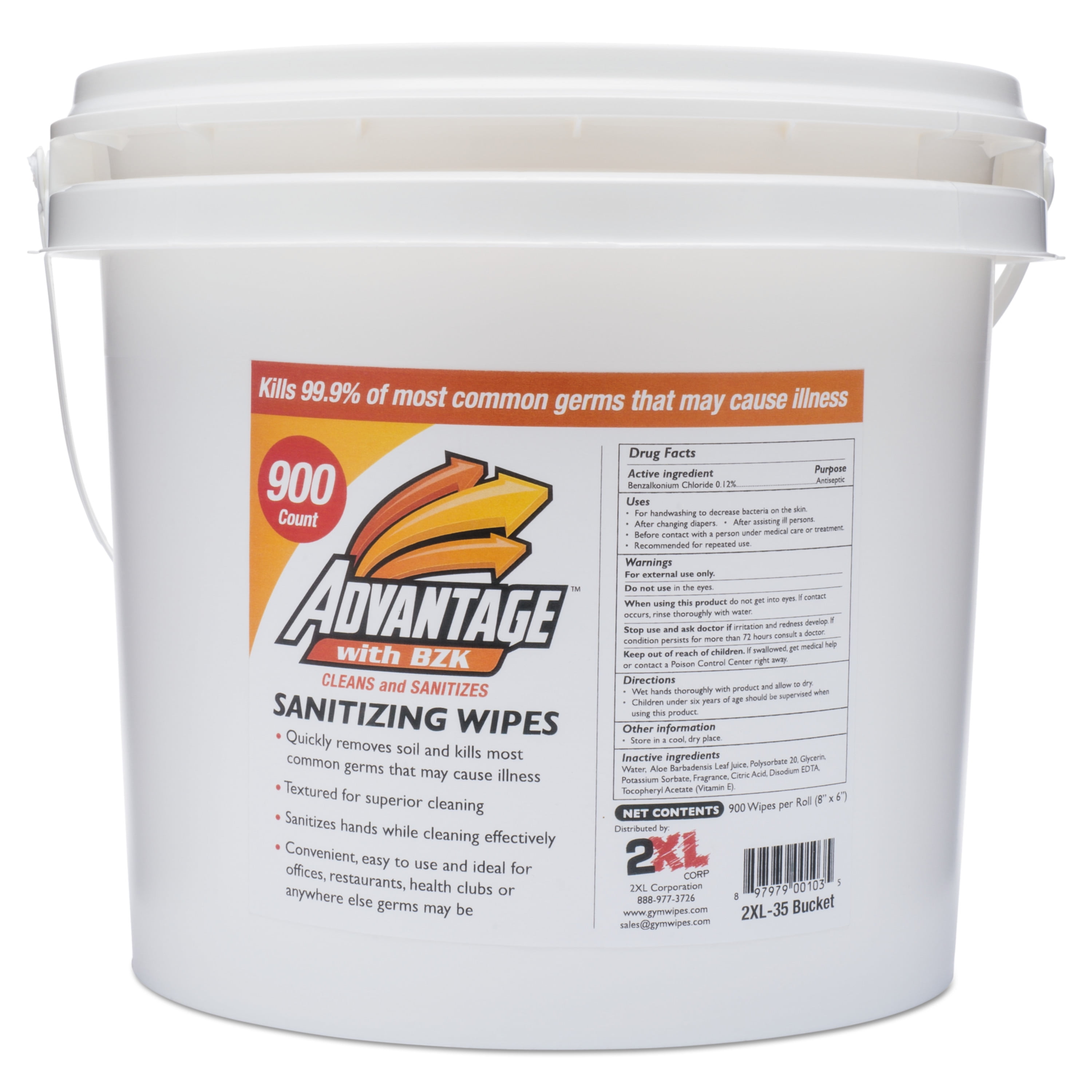 2XL Gym Wipes Advantage, 8 x 6, White, Unscented, 900/Roll, 2/CT