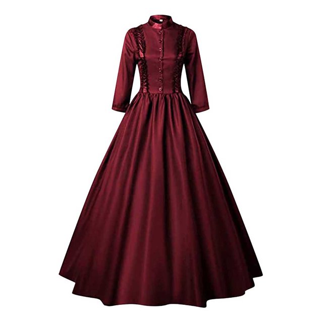 Womens Halloween Costumes 2024 Cosplay Gothic Dresses Women's Gothic Ruffle Bell Sleeve Corset Halloween Costume Plus Size Dress Off Shoulder Pattern Print Solid Color Dress
