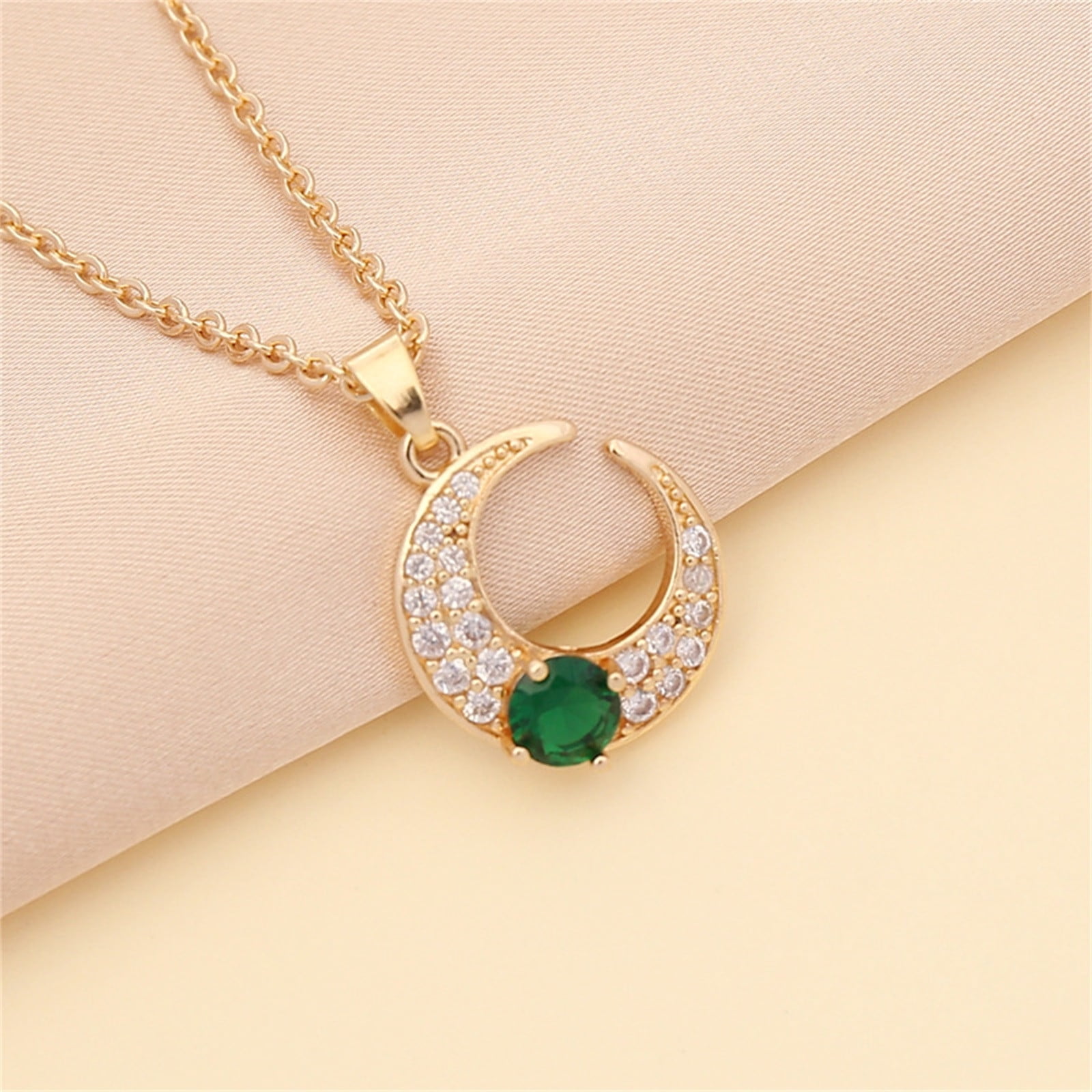 Lzobxe Necklaces for Women Ladies Fashion Diamond Love Necklace Double The Moon Pendant Clavicle