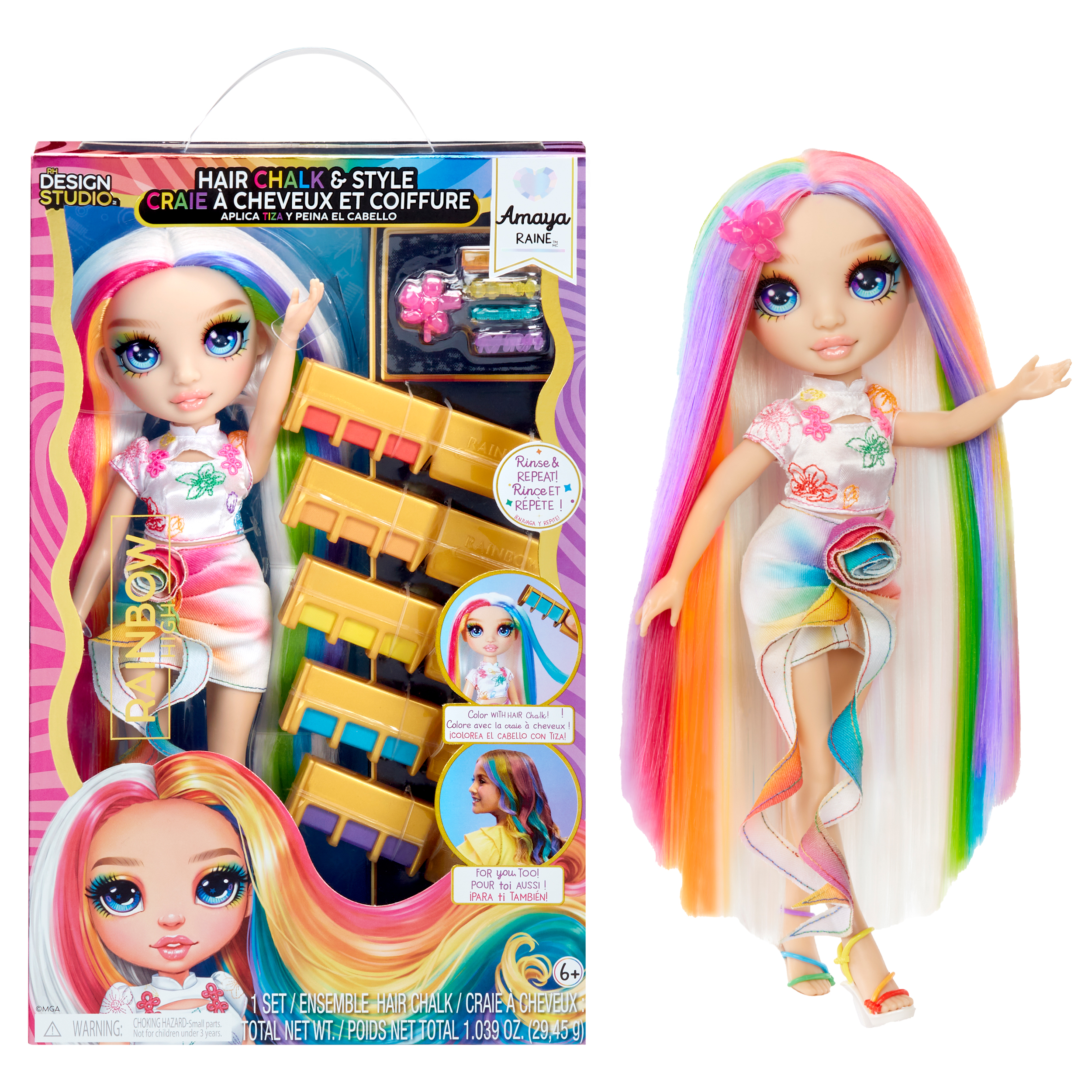 Rainbow High Hair Chalk & Style Amaya - Rainbow 11β Doll, Washable Rainbow Hair Chalk