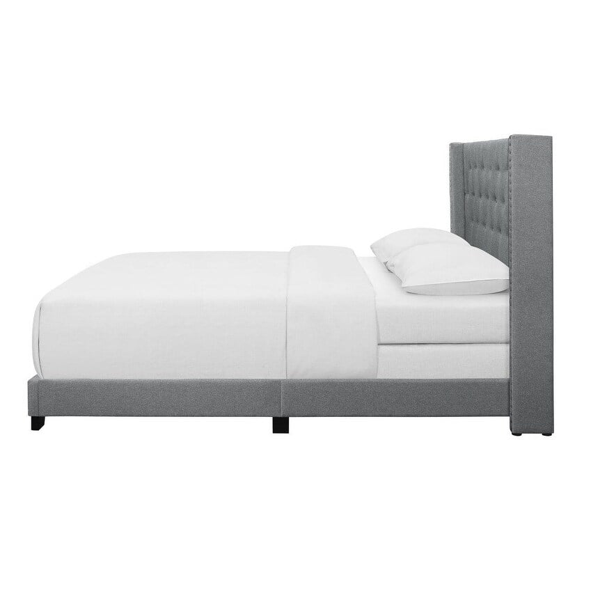 Home Design Brady King Tufted Wingback Upholstered Panel Bed Frame, Black Velvet