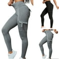 thumbnail image 1 of CFLVAEK Pantalons Cargo de Yoga pour Femmes avec Poches Taille Haute Décontractée Course Randonnée Leggings Contrôle du Ventre Legging Extensible Couleur Unie Pantalon d'Entraînement Noir TP, 1 of 8