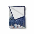 thumbnail image 2 of Christmas Soft Flannel Fleece Blanket, Moon Santa Claus Reindeer Hovering in Winter Sky of a Small Village Illustration, Cozy Plush for Indoor and Outdoor Use, 50" x 70", Navy White, by Ambesonne, 2 of 6