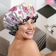 thumbnail image 5 of Shower Caps,Pioneer Flower Floral Print Pattern Waterproof Shower Cap for Women 4 Pieces,Double Reusable Hair Cover for Shower PEVA Elastic Stretch Hem, 5 of 7