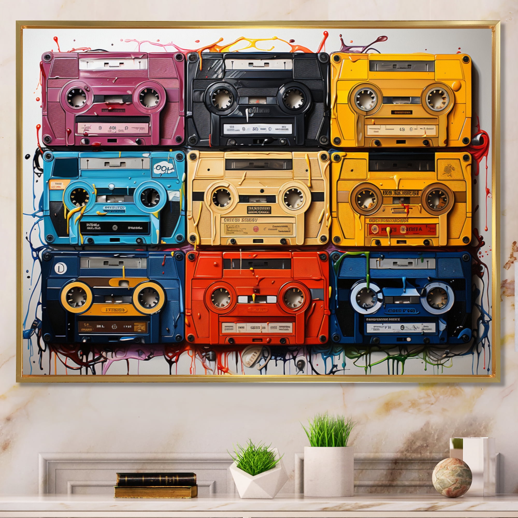 Designart Large Cassette Tapes framed wall Art, Nostalgic Grooves