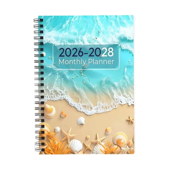 2026-2028 Sea Pattern Monthly Planner, Paper Sky Blue 21cm, Spiral Calendar Book, Journal Agenda, Teacher Student College Desk