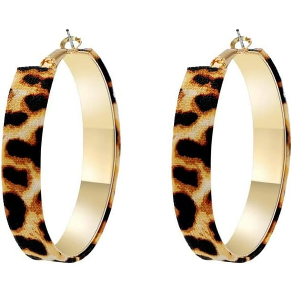 Leopard Print Large Hoop Earrings for Women 14K Gold Plated Chunky Big Huggie Hoops 50mm Circle Round Statement Earrings Studs Fashion Jewelry